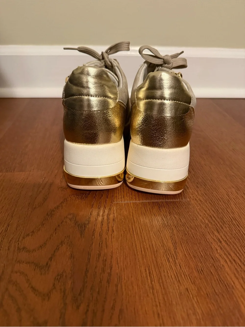 Renato Garini Italy Gold Metallic Hidden Wedge Sneakers Side Zip 36 6